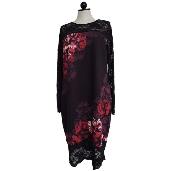 Thalia Sodi Dress Floral Scuba Sheath Black Lace Long Sleeves & Hem Size XL - Picture 2 of 14